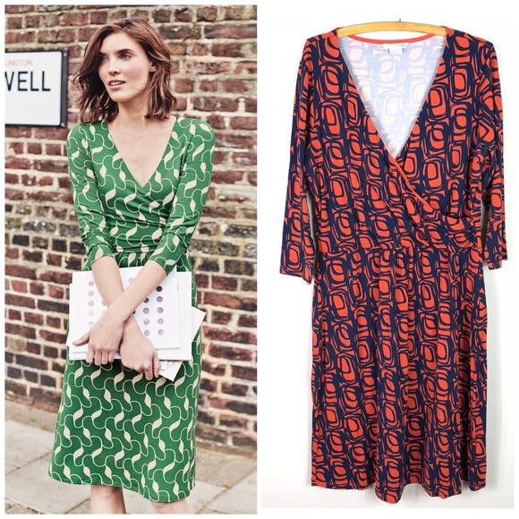 Boden Dresses & Skirts - Boden Elena Day Dress Faux Wrap Patterned 16L